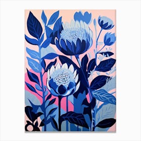 Blue Flower Illustration Protea 4 Canvas Print