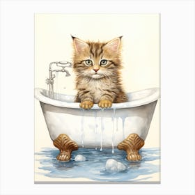Kurilian Bobtail Cat In Bathtub Bathroom 2 Canvas Print