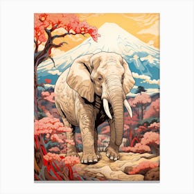 Elephant Animal Drawing In The Style Of Ukiyo E 2 Canvas Print