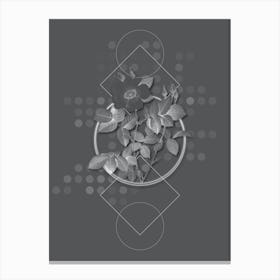 Vintage Twin Flowered White Rose Botanical with Line Motif and Dot Pattern in Ghost Gray n.0067 Canvas Print