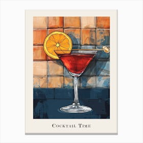 Cocktail Time Tile Watercolour Poster Canvas Print