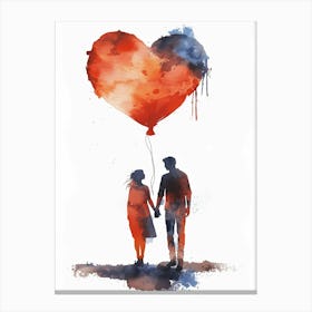 Couple Holding Heart Balloon Canvas Print