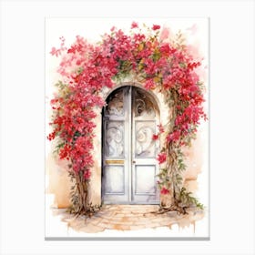 Tarragona, Spain   Mediterranean Doors Watercolour Painting 3 Canvas Print