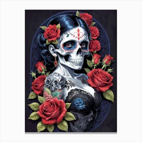 Sugar Skull Girl With Roses Painting (21) Canvas Print
