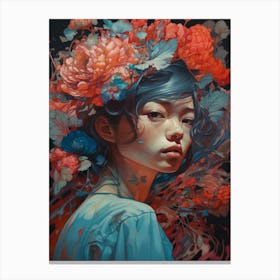 Asian Girl With Flowers 3 Canvas Print