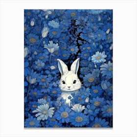 Rabbit In Blue Flowers Canvas Print