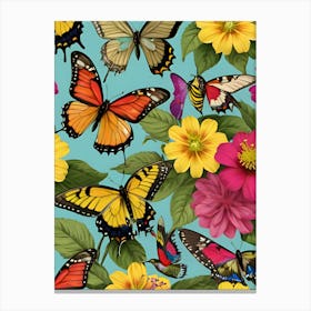 Butterflies On A Blue Background Canvas Print