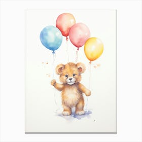 Playing With Balloons Car Watercolour Lion Art Painting 1 Canvas Print