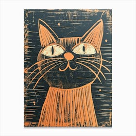 Munchkin Cat Linocut Blockprint 4 Canvas Print