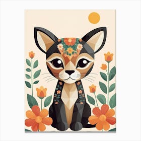 Floral Cute Baby Puma Nursery Illustration (13) Canvas Print