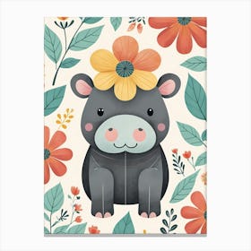 Floral Baby Hippo Nursery Illustration (37) Canvas Print