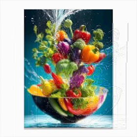 Water Splashing Vegetables Canvas Print