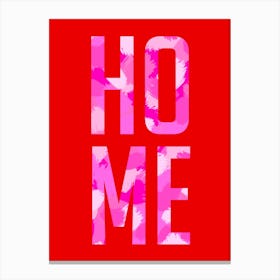Home Word Art Pink on Red Canvas Print