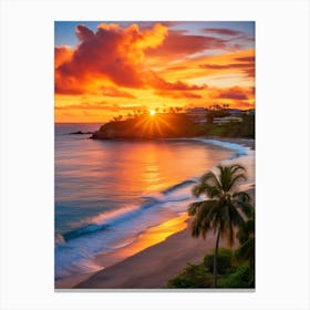Grand Anse Beach Grenada At Sunset, Vibrant Painting 4 Canvas Print