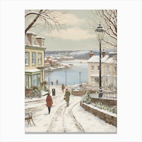 Vintage Winter Illustration Plymouth United Kingdom Canvas Print