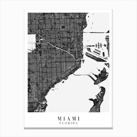 Miami Florida Minimal Black Mono Street Map Canvas Print