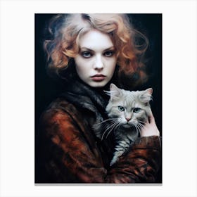 Beautiful Girl With A Cat Canvas Print