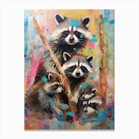 Raccoon Family Picnic Abstract 2 Canvas Print