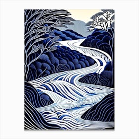 Flowing Water Waterscape Linocut 2 Canvas Print