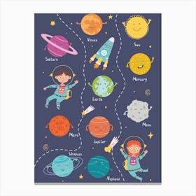 Solar System Planet And Astronaut Canvas Print