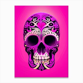 Skull With Psychedelic Patterns 1 Pink Mexican Canvas Print