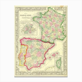 Spain Map — retro map, vintage map print Canvas Print