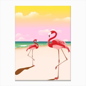 Flamingos On The Beach Canvas Print