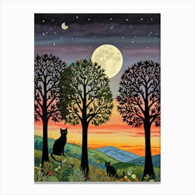 William Morris Style Cat In The Moonlight Canvas Print