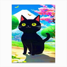 Happy Black Cat, Japanese Motif Canvas Print