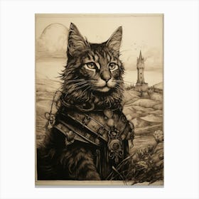 A Medieval Cat In Armour Portrait Canvas Print