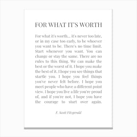 For What It's Worth - F.Scott Fitzgerald Canvas Print