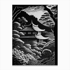 Adachi Museum Of Art 1 Japan Linocut Black And White Vintage Canvas Print