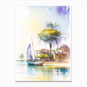 Lamu Island Kenya Watercolour Pastel Tropical Destination Canvas Print
