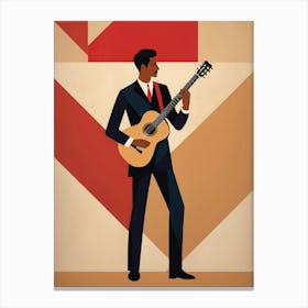 Man With A Guitar Abstract red and beige Art Canvas Print
