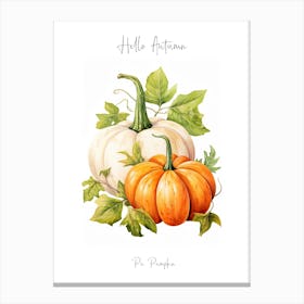 Hello Autumn Pie Pumpkin Watercolour Illustration 2 Canvas Print