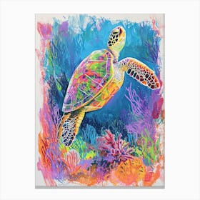 Sea Turtle With Marine Plants Scribble 4 Canvas Print