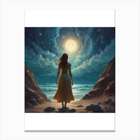 Woman Looking At The Moon Canvas Print