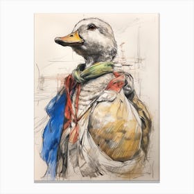 Storybook Animal Watercolour Mallard Duck 2 Canvas Print