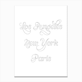 Los Angeles New York Paris Outline 2 Canvas Print