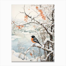 Winter Bird Painting Cowbird 4 Canvas Print