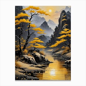 Golden Oriental Landscape no2 Stampe su tela