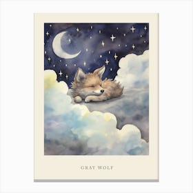 Baby Gray Wolf 2 Sleeping In The Clouds Nursery Poster Canvas Print