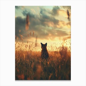 Fox In A Field At Sunset. Generated AI. Art Print Canvas Print