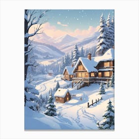 Winter Village Landscape Canvas Print