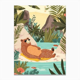 Sloth Bear Relaxing In A Hot Spring Storybook Illustration 1 Canvas Print