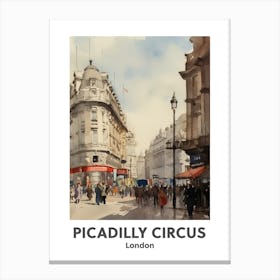 Piccadilly Circus, London 5 Watercolour Travel Poster Canvas Print