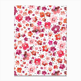 Dots Naive Flowers Red Canvas Print