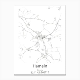 Hameln,Germany Minimalist Map Canvas Print