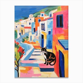 Painting Of A Cat In Athens Greece 2 Canvas Print