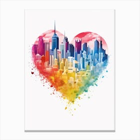 Skyline Rainbow Heart Paint Dripping Illustration 2 Canvas Print